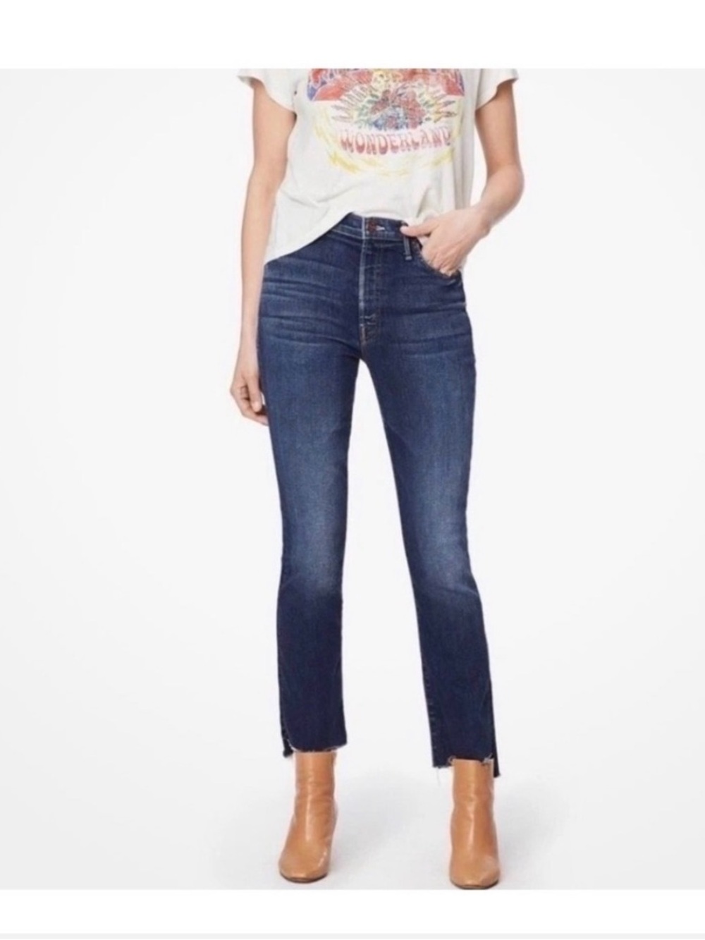Mother The Insider Crop Step Fray denim Jeans in Girl Crush medium Wash size 28